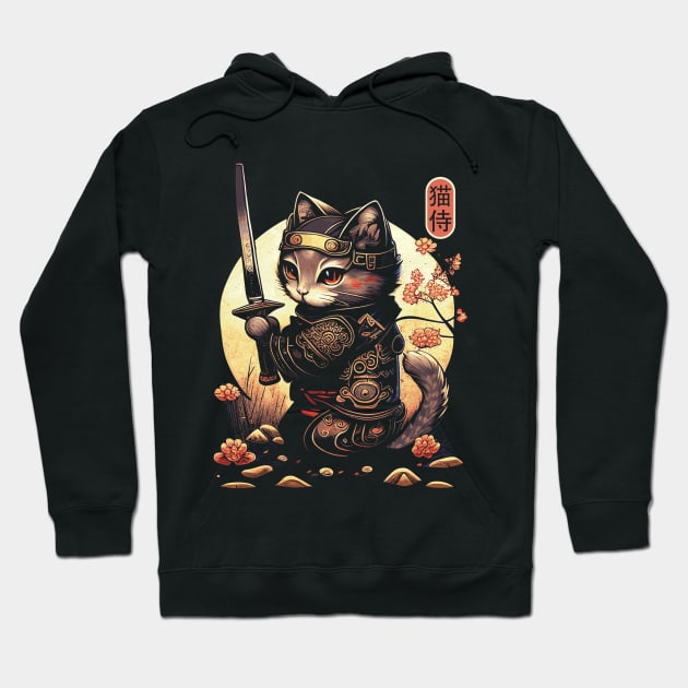 Samurai Cat Tattoo, Kawaii Ninja Cat Hoodie by Apocatnipse Meow